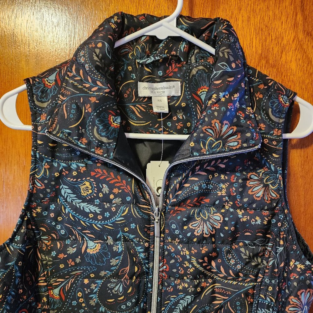 Women's Petite Small Christopher & Banks Black Paisley Quilted Puffer Vest